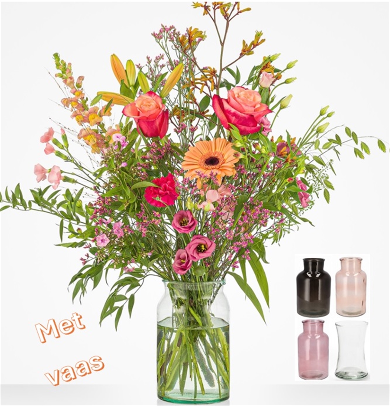 Vrolijk plukboeket + vaas