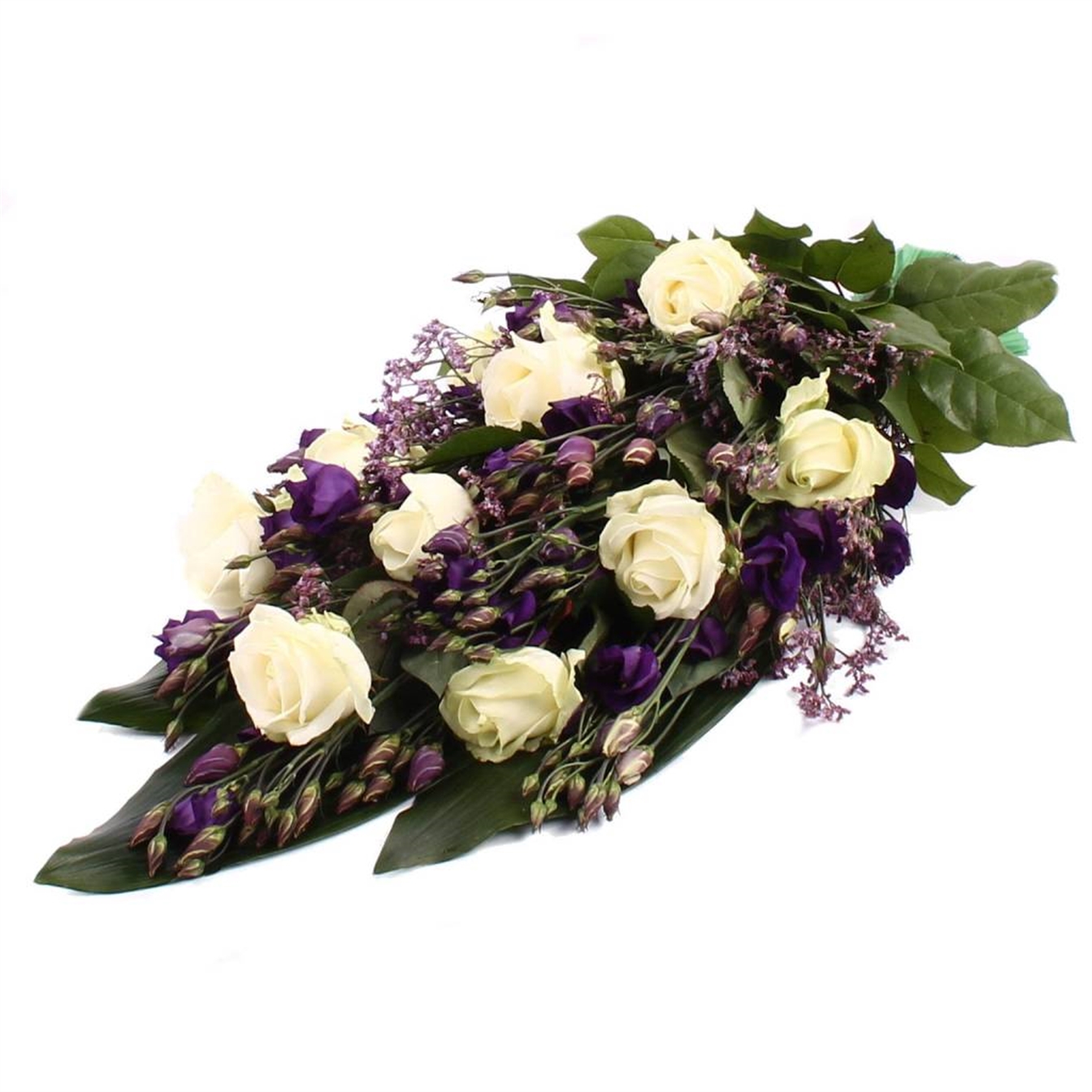Rouwboeket Wit/Paars(blauw) (keuze bloemist)