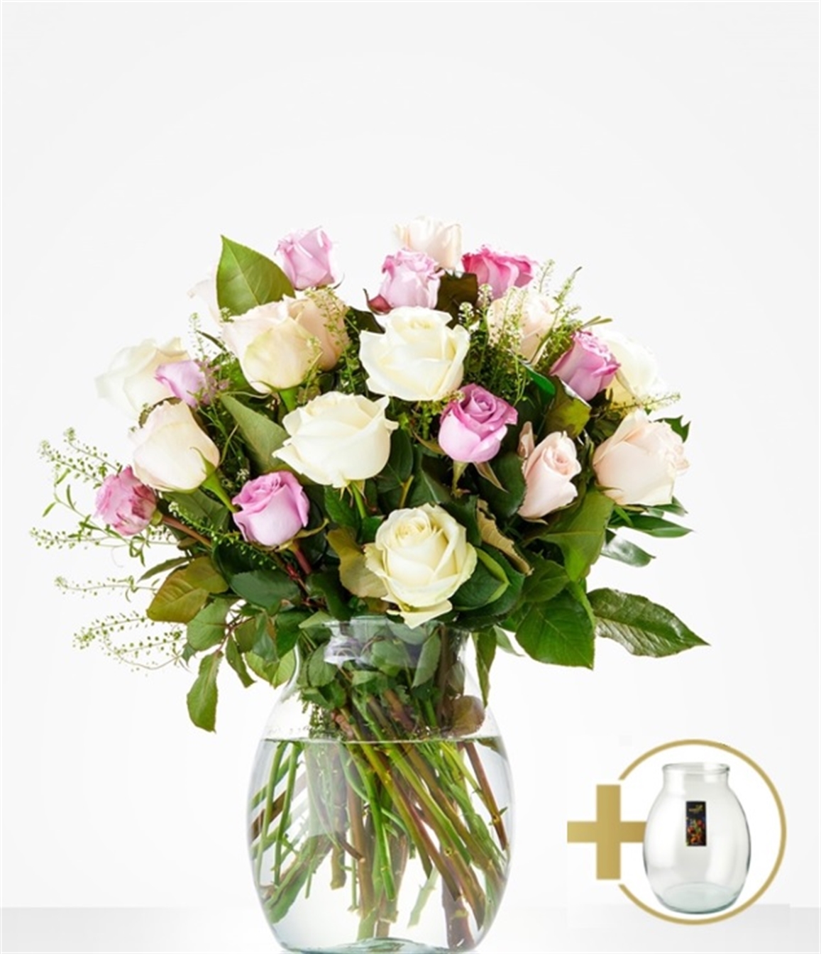 Zachte rozen + Vaas
